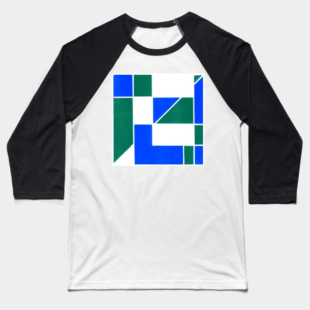 Inverted Blue Green Geometric Abstract Acrylic Painting V Baseball T-Shirt by abstractartalex